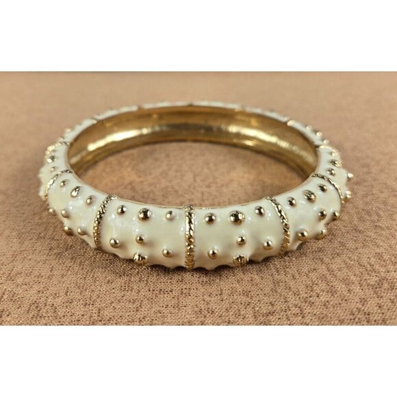 Lilly Pulitzer Bracelet Gold Plated Cream Enamel Sea Urchin Bangle VTG Signed - Picture 2 of 14